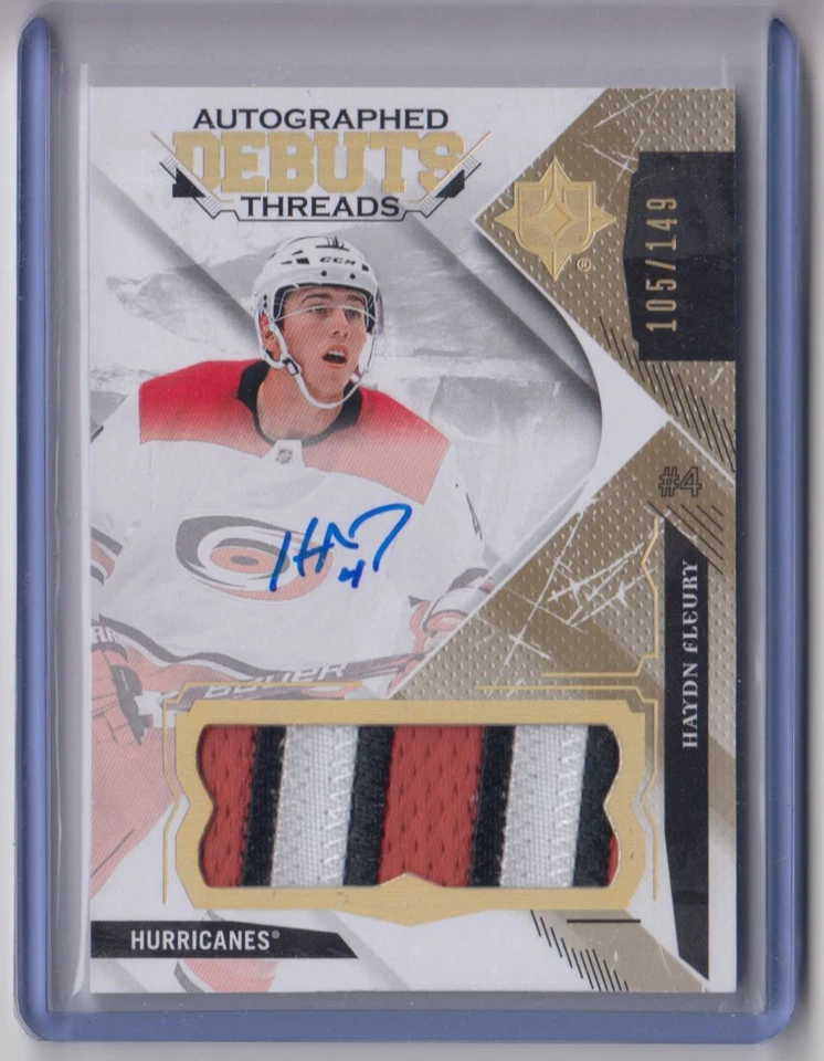 2017-18 Upper Deck Ultimate Collection Debut Threads Patch Auto Haydn Fleury RC - Image 1 of 2