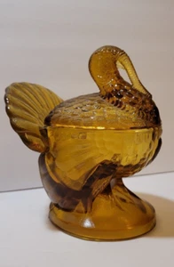 VINTAGE RUMIGOLD FARBIG ÜBERZOGENES GLAS TRUTHAHNFÖRMIGE SCHÜSSIGKEITENSCHALE - LE SMITH? - Bild 1 von 15