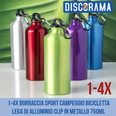 1-4X BORRACCIA SPORT CAMPEGGIO BICICLETTA LEGA DI ALLUMINIO CLIP METALLO 750ML - Immagine 1 di 4