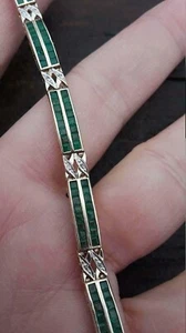 12.00 Ct Princess Cut Simulated Emerald Diamond Bracelet 14K Yellow Gold Plated - Picture 1 of 4