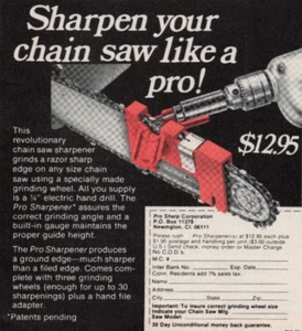 Anuncio impreso vintage 1979 afilado tu motosierra como un afilador profesional afilado - Imagen 1 de 2