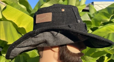 Wrangler Cowboy Hat size 7 3/8 L black handmade OOAK jeans Fedora - Image 1 of 4