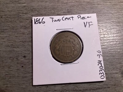 1866 Two Cent Piece Civil War Era in Very Fine Condition Copper Coin 033024 30rk - Image 1 of 4