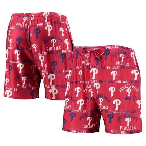 Concepts Sport Red Phila Phillies Flagship Allover Print Knit Jam Shorts Small Cover