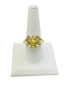 Judith Ripka Sterling Silver CZ Heart Yellow Stone Cocktail Ring Size 9 1/4 - Picture 1 of 7