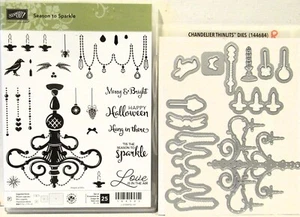 Stampin Up SEASON TO SPARKLE Stamps & CHANDELIER Thinlits Christmas Halloween - Picture 1 of 4