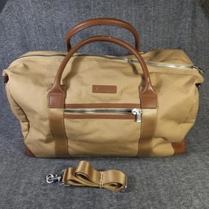 Borsone Brooks Brothers in tela di lusso attrezzatura da viaggio manici in pelle marrone chiaro - Foto 1 di 18
