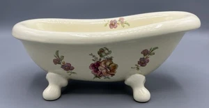 Athena Keramik cremefarbene Krallenfußwanne. Blumendekor - Bild 1 von 5