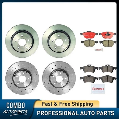 Conjunto de pastilhas de freio a disco dianteiro traseiro rotor de freio a disco compatível com 2006-2012 Volvo C70 - Imagem 1 de 4