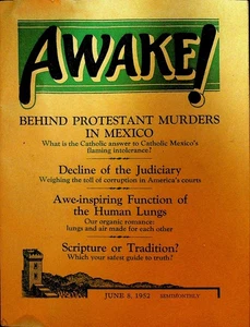 Awake Magazine Jehovah's Witnesses Watchtower June 8 1952 Mexico Murders - Picture 1 of 2