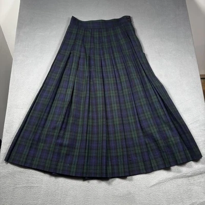 LL Bean Skirt Womens 4P Green Navy Purple Plaid Pleated Tartan Kilt Made USA 80s - Image 1 of 4