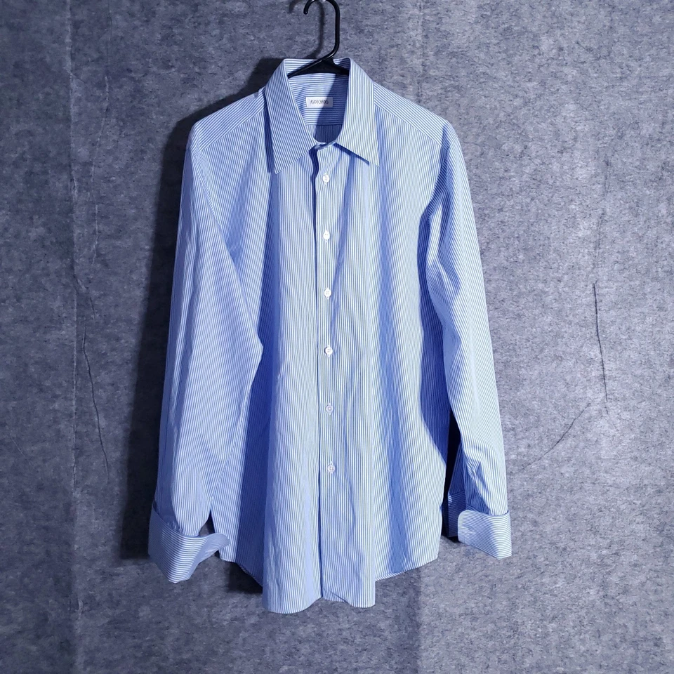 Ascot Chang Dress Shirt Mens Large Blue Stripe Long Sleeve 100% Cotton Hong Kong - Image 1 of 4