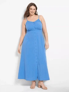 LANE BRYANT REGATTA BLUE SLEEVELESS V-NECK BUTTON FRONT MAXI DRESS SZ 22 - Picture 1 of 10