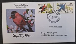 1985 Liberia Audubon Birds European Bullfinch FDC 2 stamps Monrovia - Bild 1 von 2