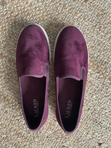 Zapatos sin cordones Lauren Ralph Lauren Janis para mujer 8B de terciopelo burdeos - Imagen 1 de 5
