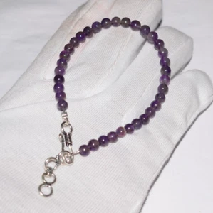 Natural African Amethyst Smooth Gemstone 6mm 925 Sterling Silver Bracelet 7 Inch - Picture 1 of 13