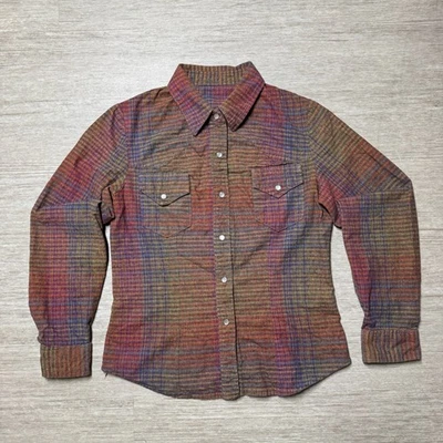 Camisa de franela occidental vintage años 70 80 para mujer L perla abotonada arco iris tejida Foto 1 de 4