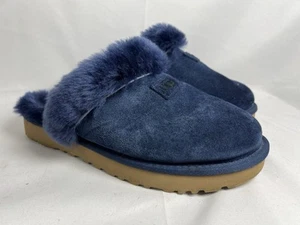 UGG AUSTRALIA REAL Sheepskin! Slide Slippers Womens Sz 9 Shoes Navy VGUC - Picture 1 of 17