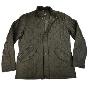 Barbour Jacket Mens Green Powell Quilted Full Zip Size M Stand Corduroy Collar - Picture 1 of 19