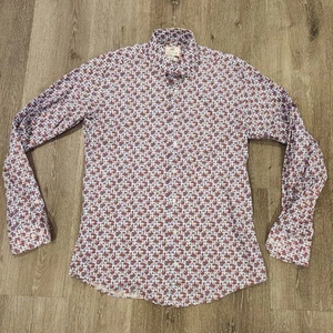 Kurt River Dress Shirt Mens Gingham Plaid Floral Button Up Slim Fit Large - Picture 1 of 16