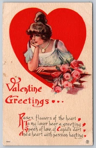 Cartolina Saluti San Valentino Rose Fiori del Cuore 1914 - Foto 1 di 3