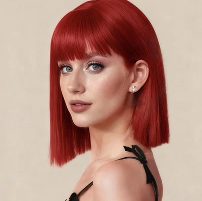 "Peluca Bob roja corta recta de 12"" con flequillo sintético resistente al calor Sukri" Foto 1 de 4