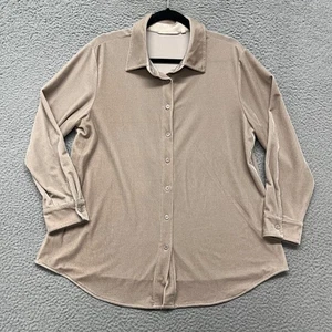 Soft Surroundings Samt Top Damen L Petite Beige Knopfleiste Langarm Minimal - Bild 1 von 13