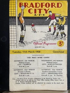 Bradford City Vs Gateshead. 11th March 1958, Fair Condition (FREE POSTAGE) - Picture 1 of 6