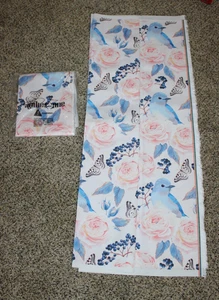 NWT Ambesonne Vintage Blue Bird Floral Fabric 2 Yards Pastel Pink Butterflies - Picture 1 of 3