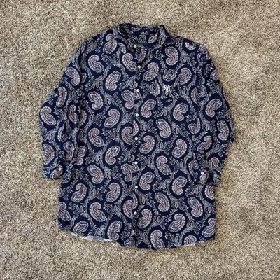 Lauren Ralph Lauren 女式衬衫纽扣紫色佩斯利衬衫上衣 XL — 第 1/4 张图片