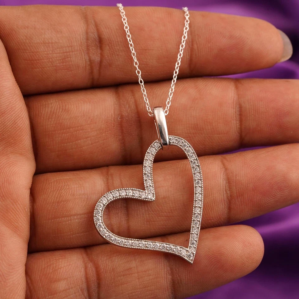 Heart-Shaped Pendant Moissanite Engagement Pendant 925 Sterling Silver Pendants - Image 1 of 4