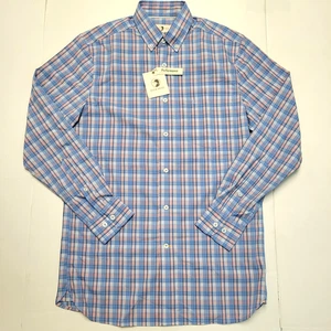 $118 NEW DUCK HEAD Button Up Shirt Men SMALL S Lake Blue Pink Plaid PERFORMANCE - Picture 1 of 7
