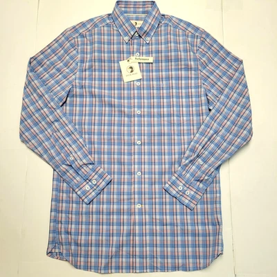$118 NEW DUCK HEAD Button Up Shirt Men SMALL S Lake Blue Pink Plaid PERFORMANCE - Image 1 of 4
