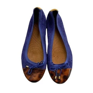Clarks Indigo Valley Stone Ballet Flat Women 7.5 Blue Suede Tortoise Toe Shoe - Picture 1 of 6