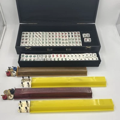 Vintage Mah Jong Jongg Mahjong set 152 tiles 4 Bakelite racks 50 tokens w Case - Image 1 of 4