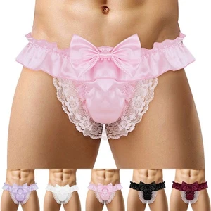 Sissy Hombres Lencería Satinada Tanga de Encaje Tanga Bragas Bikini Calzoncillos Ropa Interior - Imagen 1 de 26