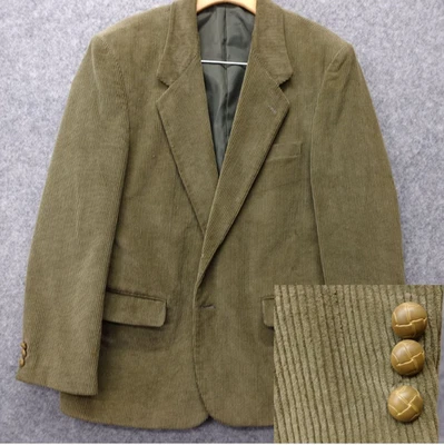 90-е винтажное вельветовое спортивное пальто мужское 38S зеленая оливковая куртка HABAND кожаная кнопка - Изображение 1 из 4