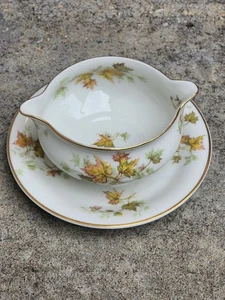 HAVILAND LIMOGES Autumn Leaf Gravy Boat / Attached Underplate / Discontinued - Picture 1 of 2