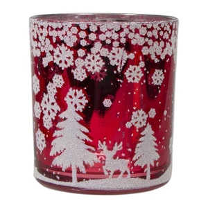 Candelabro de vidrio sin llama Northlight de 3" rojo plateado en madera de invierno - Imagen 1 de 5