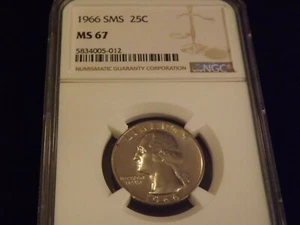 1966    25C      Washington Quarter        NGC   MS  67  - Picture 1 of 2