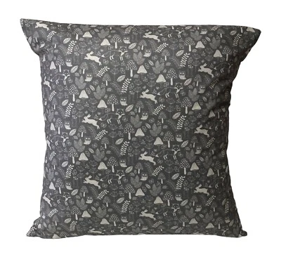 16” Lightweight Scandinavian Wild Woodland Grey Cream Fox Owls Cushion Cover - Image 1 of 3