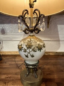 VTG Hollywood Regency MCM Carl Falkenstein Lamp Opalescent Glass Lamp Crystal - Picture 1 of 9