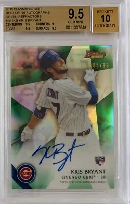 2015 Bowman Best’s Kris Bryant Rookie Card Auto Green Refract. #85/99 BGS 9.5/10 - Image 1 of 3