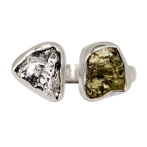 Natürlicher echter tschechischer Moldavit & Meteorit 925 Silber Ring Gr.6,5 ALLR-32356 - Bild 1 von 1