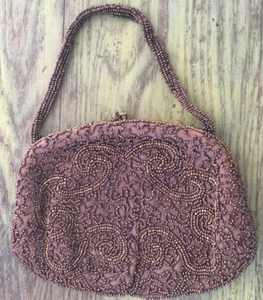 Vintage Walborg Beaded Brown Satin Evening Purse Belgium - Picture 1 of 3