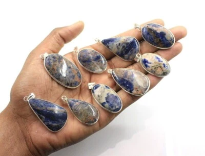 Exclusivo lote de 10 piezas colgantes bisel enchapados en plata 925 de sodalita ~ regalo de joyería Boho ~ Foto 1 de 3