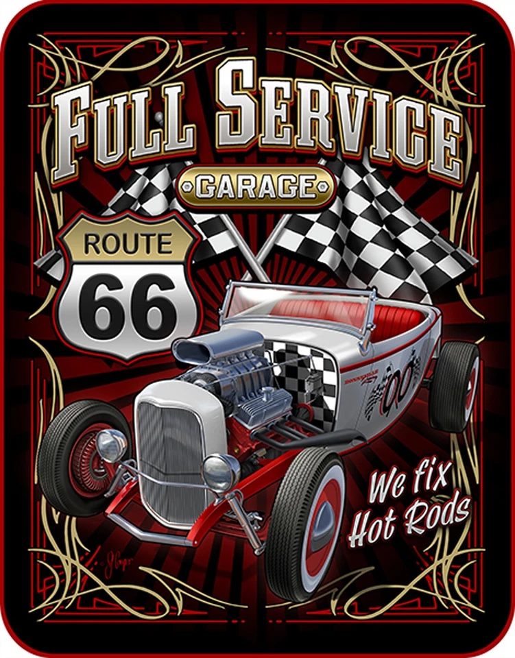 FULL SERVICE GARAGE ROUTE 66 QUEEN SIZE 79" X 96" SOFT MEDIUM WEIGHT BED BLANKET - Image 1 of 1