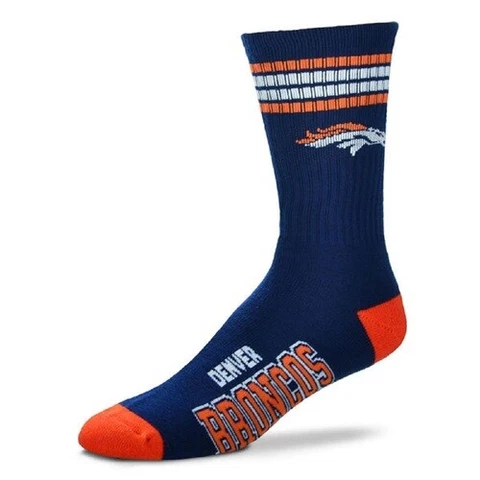 Denver Broncos For Bare Feet NFL Men's 4-Stripe Deuce Crew Socks SZ L Cover