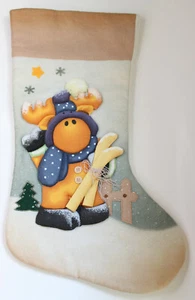 Weihnachtsstrumpf Skifahren Rentier grau hellbraun Landhaus Holzski gefüttert sauber - Bild 1 von 6
