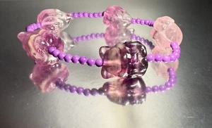 Natural Fluorite with Phosphosiderite Bracelet/Carved nine-tail Fox for Love - Picture 1 of 13